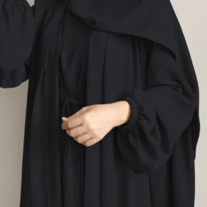 عباءة طويلة بأسلوب الكيمونو للنساء وفستان طويل محتشم، طقم من قطعتين بدون وشاح الرأس، أسود للربيع