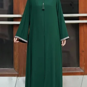 Women's Casual Solid Color Loose Fit Round Neck Zipper Robe, Dignified Long Robe Spring