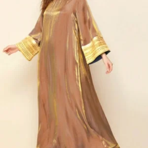 Color Block Flared Sleeve Long Arabic Style Dress For Women, Modest Kaftan Spring Vacation