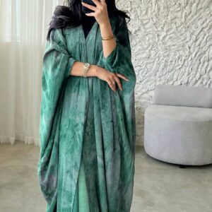 1pc Elegant Casual Tie Dye Print Abaya Open Cardigan Long Robe Shawl, Suitable For Daily Wear And Gatherings Spring