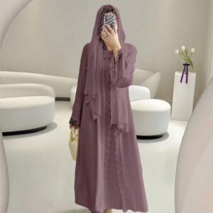 4-Piece Set: Ruffled Abaya Dress With Sleeveless Slip Dress, Headscarf, And Belt Spring
