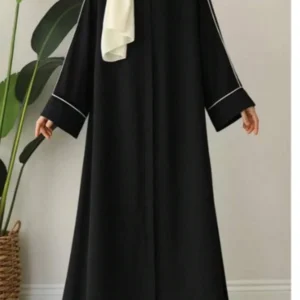عباءة نسائية فضفاضة على الطراز التركي الإماراتي الشرق أوسطي، باللون الأسود، مع سحاب وحزام، أكمام طويلة، عباية ربيعية