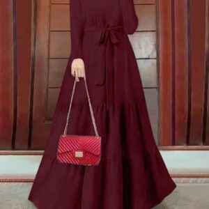 Women's Elegant Solid Color Long Sleeve Dress, Spring/Summer Eid