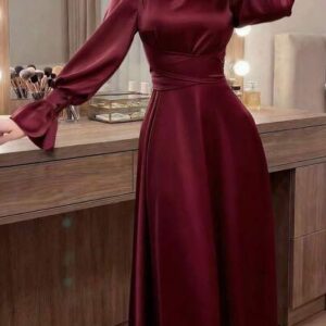 Elegant Party Solid Color Collar Tie Waist Dress