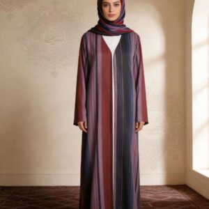 Elegant Loose Fit Long Sleeve Ombre Color Islamic Abaya Dress With Headscarf, Modest Fashion Spring
