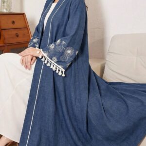 Al Najma عباية فضفاضة كاجوال مطرزة بشراشيب للأكمام للنساء، للارتداء اليومي